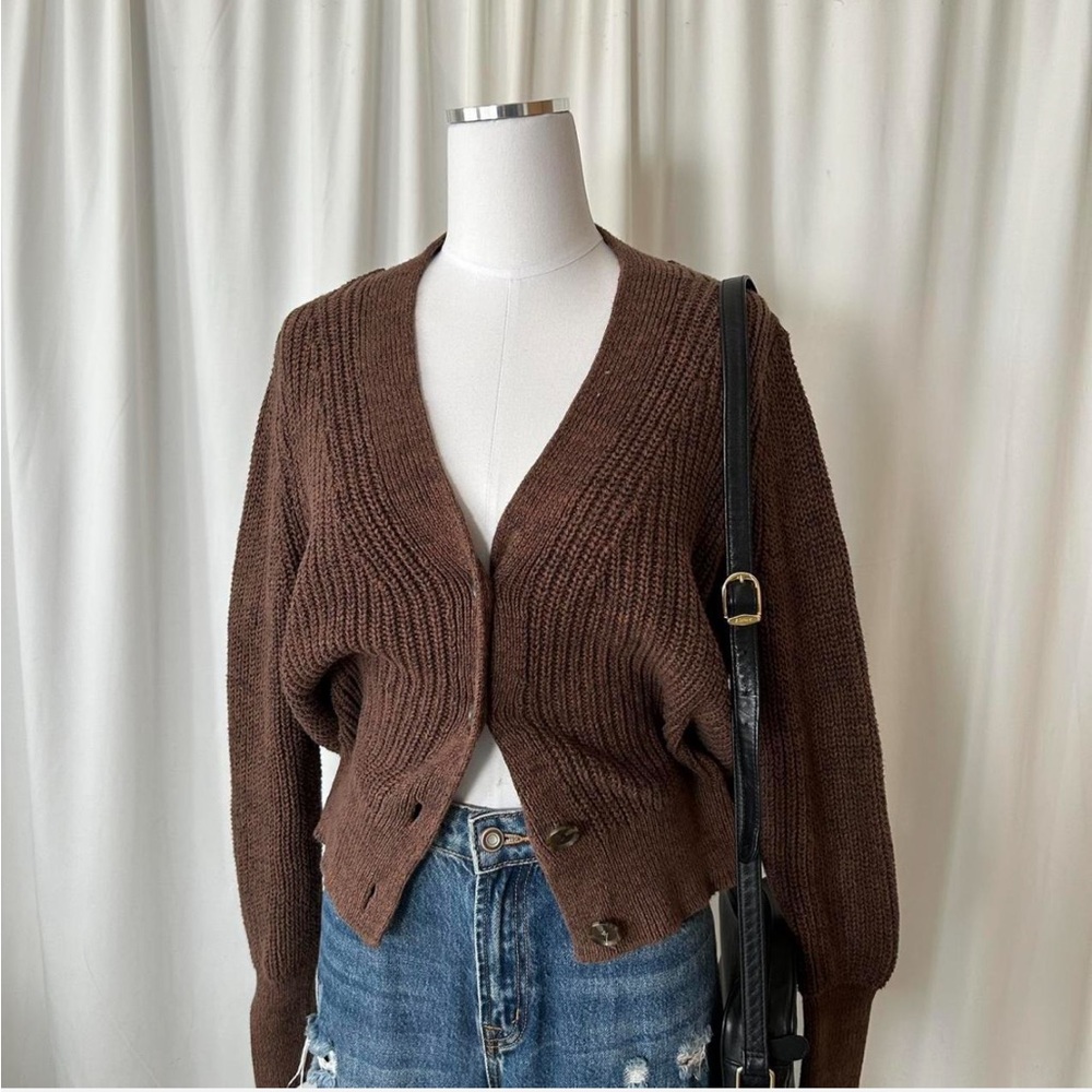 GAP Classic Cotton Rib Cardigan Medium Brown. - Picture 3 of 8